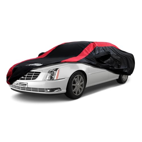 Image of Car Cover Waterproof All Weather with Red Strip Design, Custom Fit for DTS(2006-2011), XTS(2013-2019), CT6(2016-2020), DTS Accessory with Door Zipper & Windproof Straps