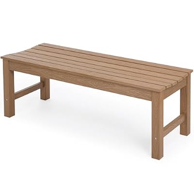 Stoog Outdoor Bench, 2-Person Outdoor Poly Lumber Backless Bench, Weatherproof Garden Bench, Never Rot or Fade, Suit for Church, Backyard, Porch and Park, Teak