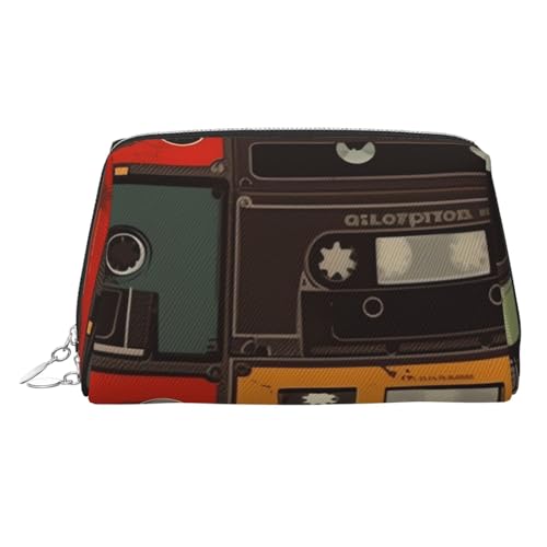 FZQVSLCM 旅行用メイクアップバッグ、財布用防水メイクアップバッグ、女性用レザートイレタリーバッグ、オーガナイザー、ヴィンテージテープ、メイクアップポーチ、ジッパー付き、旅行用メイクアップバッグ, シルバー, One Size