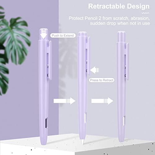 MoKo Protective Case Compatible with iPencil 2nd Generation, Retractable Tip Protection Case with Clip Compatible with Magnetic Charging and Dual Tap, Taro Purple