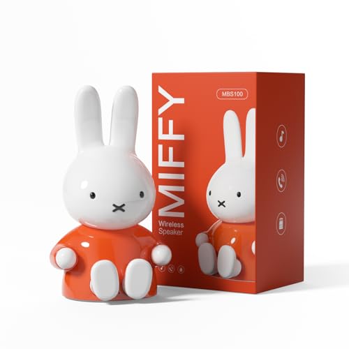 Miffy Portable Bluetooth Speakers Cute Portable Wireless Speakers with Loud Stereo Sound Built-in Mic TF-Card Slot Dual Pairing 40H Playtime for Room Desk Decor for her (Orange)