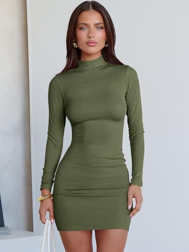 Image of ANRABESS Women Long Sleeve Mock Neck Bodycon Mini Dress 2026 Fall Ribbed Slim Fit Pencil Cocktail Club Night Dresses