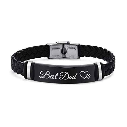 Men Bracelet To My Dad Gifts - Send Box, Best Dad Ever, Braided Leather Engraved Bangle Bracelet, Customized Father's Day Birthday Wristband Gifts From Daughter #TOP7