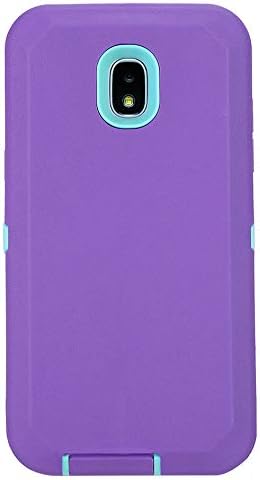 Case for Galaxy J3 2018 with Built-in Screen Protector, Heavy Duty Shockproof Armor Protective Cover Defender Case for Samsung J3 2018/ Galaxy Amp Prime 3/ J3 Achieve/ J3 Star/ J3V 2018 (Purple/Mint)