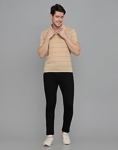 Image of INKKR Men's Striped Polo Neck Cotton Blend Multicolor T-Shirt