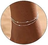 VENOCO Layered Ankle Bracelets for Women Girls Silver Anklet Waterproof Anklets Layered Link Chain Anklet Minimalist Silver Chain Anklets Jewelry Gift for Girls