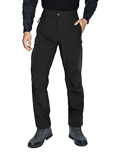 Foto von Wespornow Herren Wanderhose Wasserdicht Softshellhose Outdoorhose Thermohose Winddichte Skihose Warm Gefüttert Trekkinghose Schneehose für Skifahren, Hundesport und Klettern (Schwarz, L)