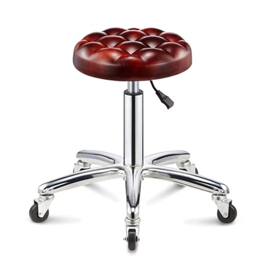 Aikimfuly Ergonomic Rolling Shop Stool with Wheels - Adjustable Swivel Salon Chair for Drafting, Massage, Spa, Tattoo, and Photography Use(Red)