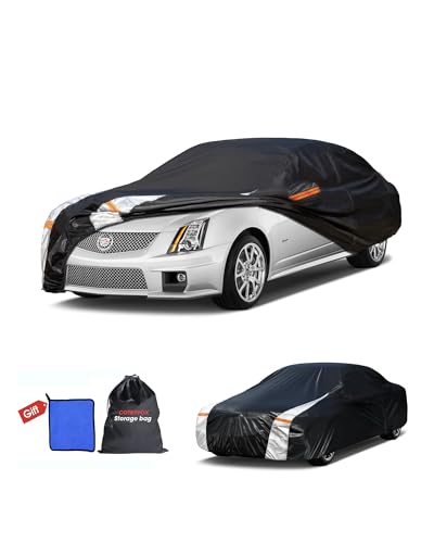 Image of Cadillac CTS Car Cover 100% Waterproof All Weather, Gift with Towel, 10 Layers Sedan Car Cover Custom Fit 2003-2019 Cadillac CTS, Full Exterior Covers Rain Sun UV Protection with Door Zipper.