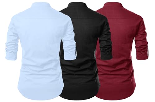 Image of FINIVO FASHION Combo of Men's Cotton Blend Solid Regular Fit Full Sleeve Straight Short Kurta Shirt, Casual and Formal Wear