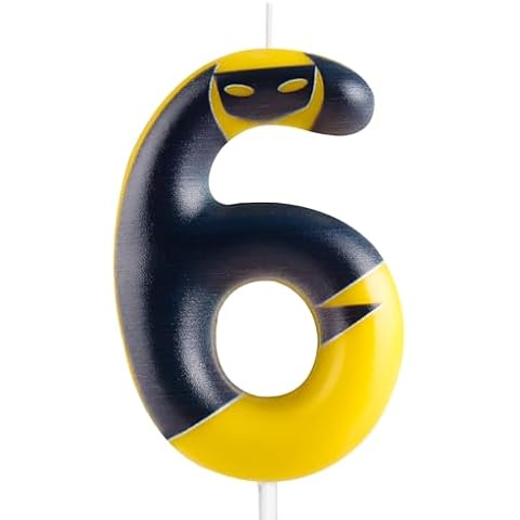 Hongplus Yellow Black Bat 6th Birthday Candles Number 6 Candle Cake Topper Bat Cartoon Themed Happy 6th Birthday Cake Decorations for Boys Girls Kids Halloween Party Supplies Bat Ornament Décor Cover