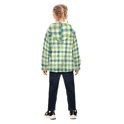 GuoChe Plaid Green White Girls Sherpa Lined4