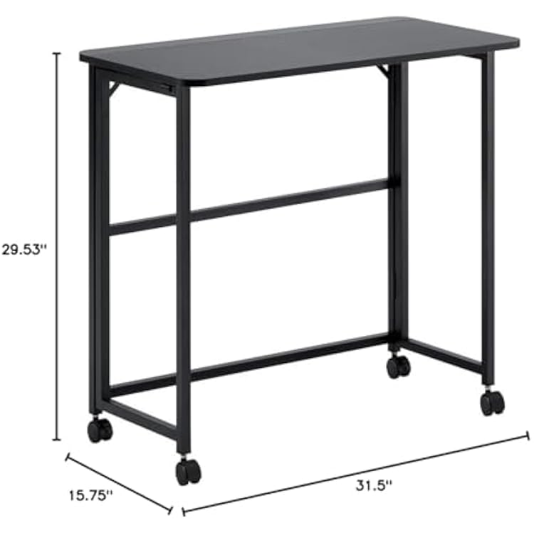 Mobile Folding Desk with Wheels - Compact Computer Workstation for Small Spaces, 31.5 Black MDF Table for Home Office, Study Desk That Tucks Under Bed