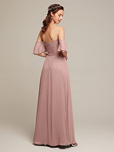 Alicepub Off The Shoulder Chiffon Dusty Rose Bridesmaid Dresses Long Party Dress For Women Sweetheart, Custom Size #TOP1