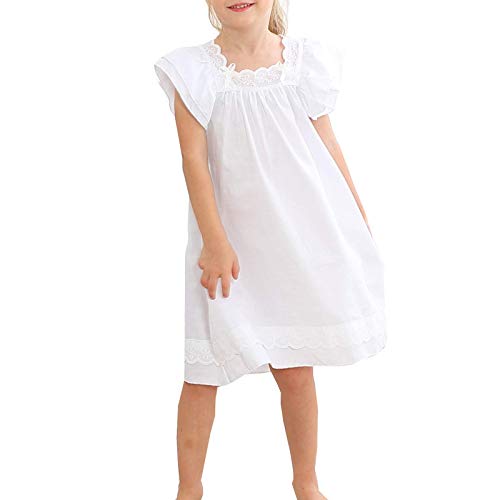 shangji CamisóN para NiñAs Vestido Encaje AlgodóN Suave Ropa Dormir CamisóN Cover