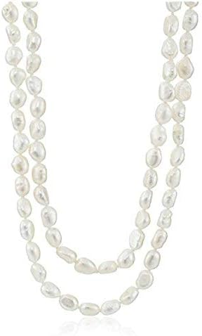 Collar Largo de Perlas para Mujer | Elegante Collar de Perlas Barrocas de Agua Dulce de 8-9mm, Collar de Múltiples Capas de 120cm en Blanco
