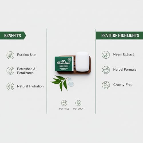 Image of Devotion NEEM FRESH Natural Bath Soap - Pack of 6 (75g each) | Neem Extract | Gentle Cleansing & Nourishing