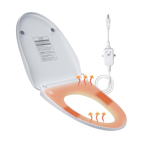Heated Toilet Seat with Temperature Display and Built-in Side Control, 3-Speed Heating Mode Elongated Toilet Seats with Earth Leakage Protection, Slow Close Warming Toilet Seat with Auto Night Light