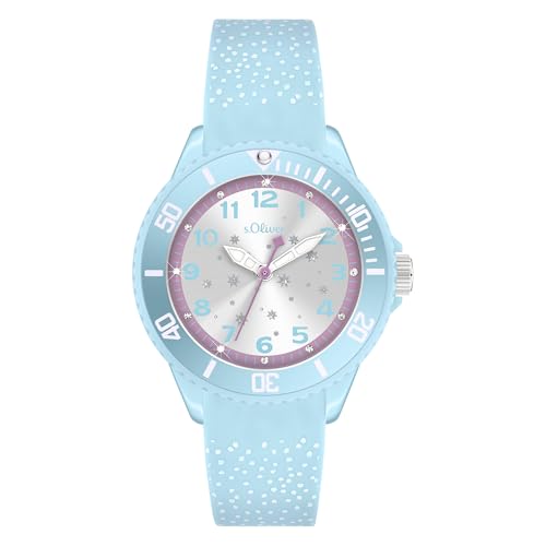 s.Oliver Kinderuhr - Rund - Blau - 38 mm - Uhr aus Kunststoff mit Quarzwerk am Silikonband mit Dornschließe - Analoge Armbanduhr - 5 ATM wasserdicht - Kratzfest