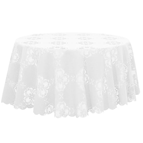 Gadpiparty Mantel Redondo de Encaje Blanco para Mesa de Restaurante y Hotel, Poliéster Resistente al Desgaste y Fácil de Limpiar, Estilo Rústico Elegante Adecuado para Decoración