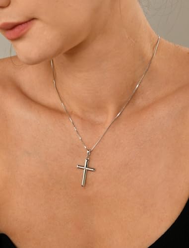 YL Cross Necklace for Women Sterling Silver Plain Cross Pendant Necklace High Polished Jewelry for Men (0.79"- 1.18")2