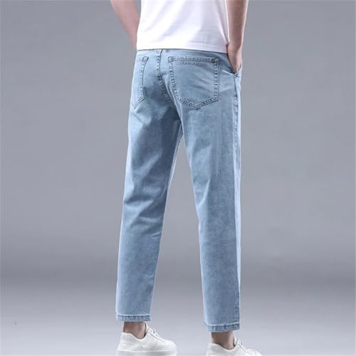 Men's Summer Thin Straight Denim Jeans Stretch Classic Fit Ankle-Length Casual Long Pants4
