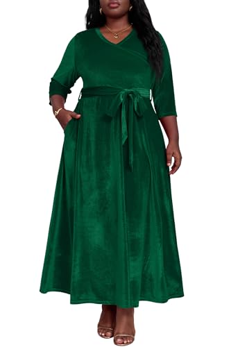 Image of Runwind Plus Size Dress for Women - 3 /4 Sleeve V Neck Maxi Dresses for Women (XL-6XL)