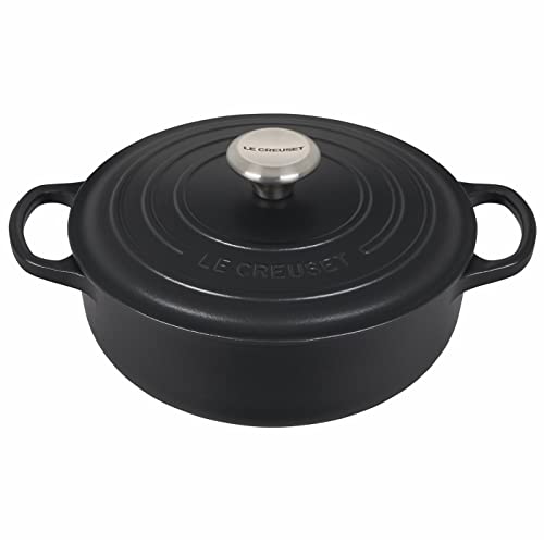 Le Creuset 3 1/2 Qt. Signature Sauteuse w/Additional Engraved Personalized Stainless Steel Knob - Licorice
