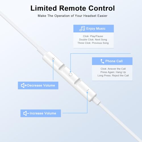 Image of 2 Pack Wired Headphones for iPhone Earbuds with Built-in Microphone & Volume Control HiFi Stereo Nosie Reduction Earphones for iPhone 14 13 12 11 Pro Max XS XR X 8 7 6, Support All iOS