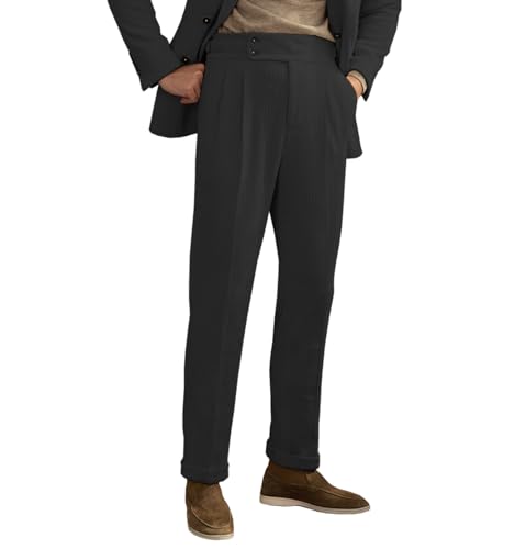 Men's Corduroy Pant Straight Fit Flat-Front Business Suit Pants