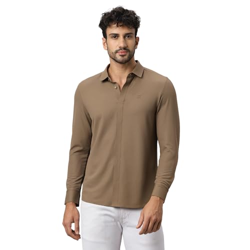Image of HEKTOR Men's Hidden Button Shirt-Long Sleeve Bubble Check Shirt|Premium Nylon Blend, Regular Fit,Textured Smart