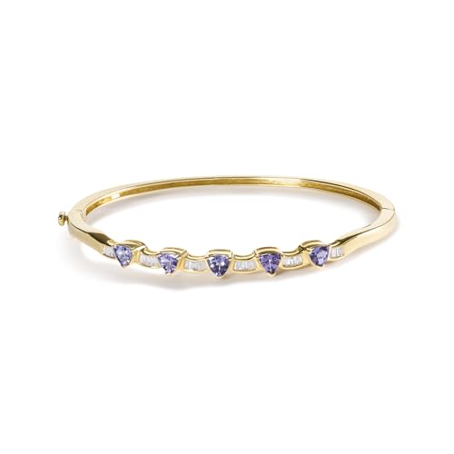 Haus of Brilliance 14K Yellow Gold Alternating Trillion Tanzanite and 1/3 Cttw Diamond Bangle Bracelet - Size 7"