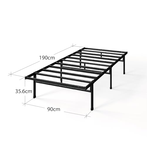 Image of Zinus Justin 3ft Single Bed Frame (90 x 190 cm) - 14.2'' Height - Metal Bed Base with Steel Slat Support - Storage Space Underneath - Easy Assembly - Black