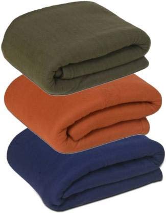 WINSTON HOME Solid Single Bed Size Fleece Blankets- Pack of 3 (Polyester, Multicolor)