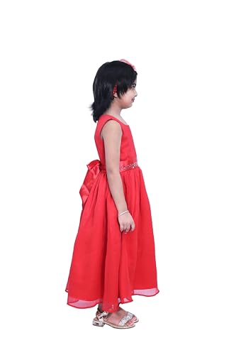 Image of Ripening A-Line Red Satin Poly Chiffon Dress for Stylish Little Girls Gown