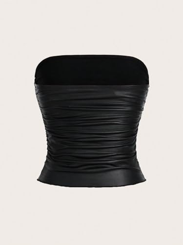 SOLY HUX Women's Faux Leather Strapless Crop Tube Tops Going Out Bandeau Shirts Rave Concert Outfit2