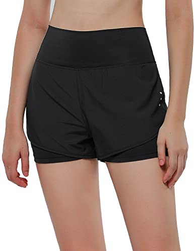 2 in 1 Laufhose Damen Sport Shorts Sommer Kurze Hose Schnelltrocknend Fitness Yoga Shorts Gym Jogging Training Sporthose für Damen mit Taschen – Bild 4