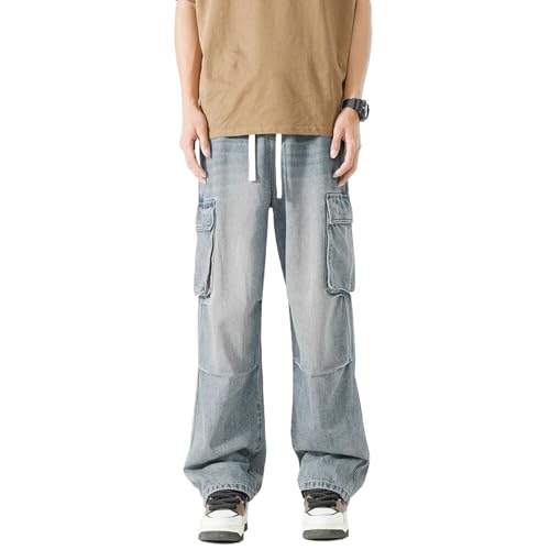 High Street Men Workwear Jeans Pants Hip Hop Retro Loose Denim Trousers Straight Casual Pants for Man