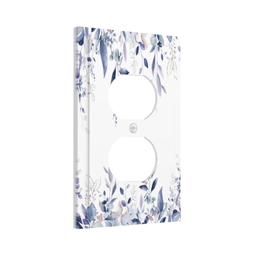 Decorative Outlet Covers Rustic Ink Blue Eucalyptus Leaves Sage leaf 1 Gang Duplex Light Switch Cover Plate Unique Wall Plate Electrical Switch Plate Covers for Bedroom Home Decor