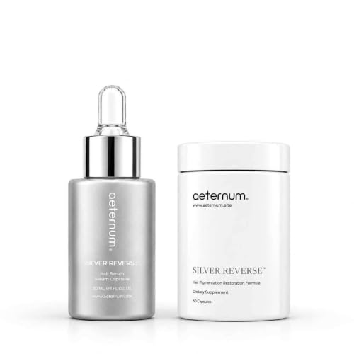 aeternum aeternum Silver Reverse Hair Care Bundle – 60 Vegan Capsules with L-Tyrosine, Catalase, Biotin and Copper & Peptide Scalp Serum, 30 mL – Dye-Free Daily Routine sold by Aeternum Amazon & Impact