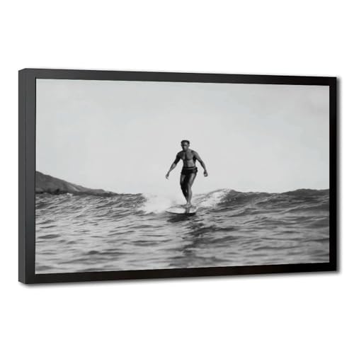 Poster surfeur noir et blanc en toile 40x61 cm pour la déco du salon