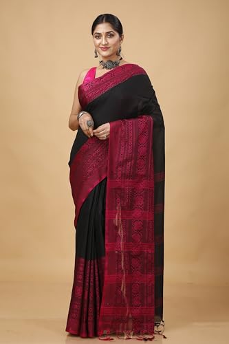 Image of OISHANI SAREE GHOR Women's Traditional Bengal Begampuri Cotton Saree With Blouse Piece.