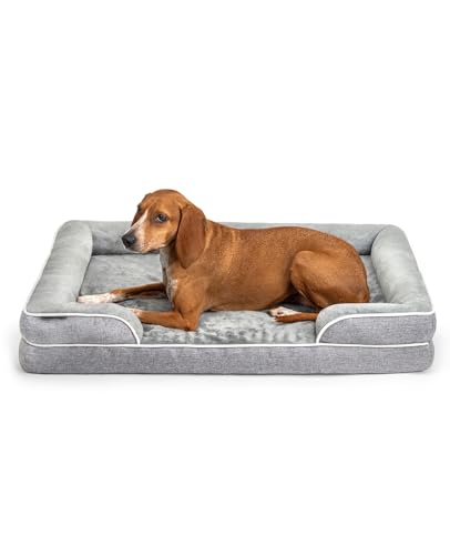 lionto Letto ortopedico per cani, 97x71x17 cm, con bordo rialzato, Cuscino robusto in flanella, fodera rimovibile e lavabile, antiscivolo, per cani piccoli, grandi e gatti, grigio