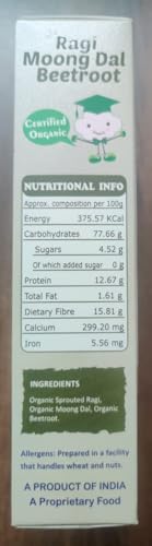 Image of TummyFriendly Foods Organic Sprouted Ragi Almond Dates Porridge Mix | Made of Sprouted Ragi Powder for baby | Available in Trial Baby Packs too | Shelf-life 9 month | 200g (Beetroot)