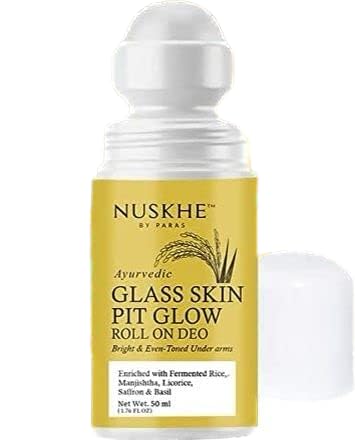 Nuskhe by Paras Glass Skin Pit Glow Roll On Deo for Men and Women- 50 ml India’s First Fermented Rice Underarm Roll On. Helps in removing underarm black spots