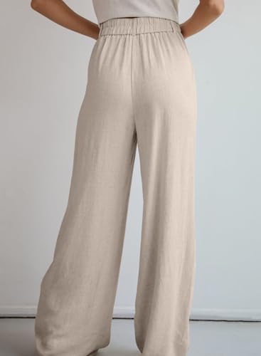 Dokotoo Womens Linen Pants Casual Loose Wide Leg Pants for Women Elastic Waist Palazzo Pants Trousers with Pockets3