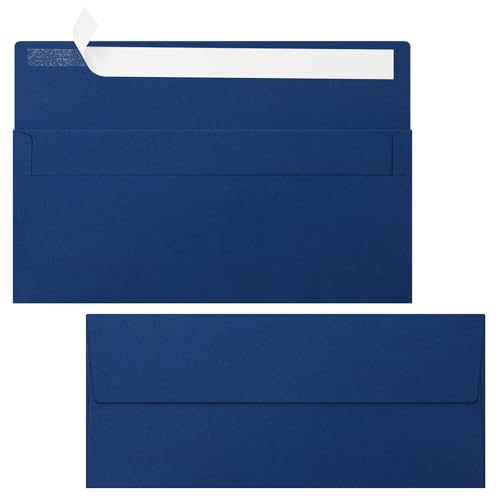 Image of Marspark 100 Qty #10 Navy Blue Business Envelopes 80 lb 4-1 /8'' x 9-1 /2'' Peel Press Letter Size Envelopes Professional Mailing Printable for Security Office Use Home Mail