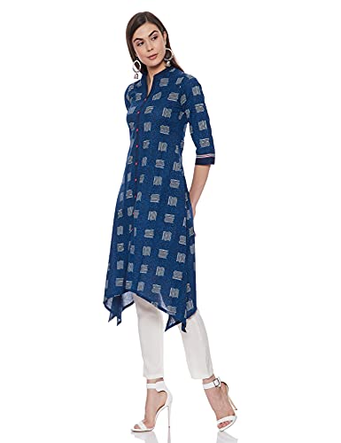 Image of Rangriti Indigo Cotton Flex Asymmetric Kurta