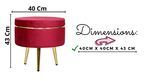 Image of Ottoman Stool for Living Room, Velvet Foot Rest Puffy for Sofa, Foot Stool for Sitting, Modern Puffy Chair for Bedroom, Metal Legs Ottoman for Home Decor, 17 /32 inch Height (Combo-Wine)