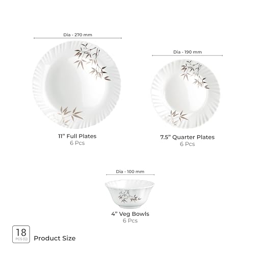 Image of Treo by Milton Opalware Aurelia Arashi Dinner Set of 18 | Serving for 6 | Microwave & Dishwasher Safe | Bone-Ash Free | Tempered Toughness | Plates & Bowls | Crockery Set for Dining & Gifting